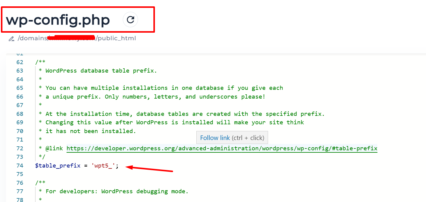 wp config table prefix