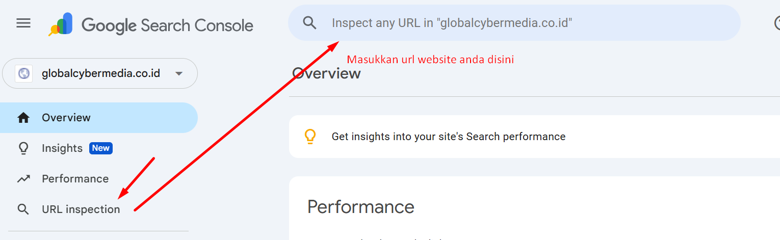 cara site inspection google search console