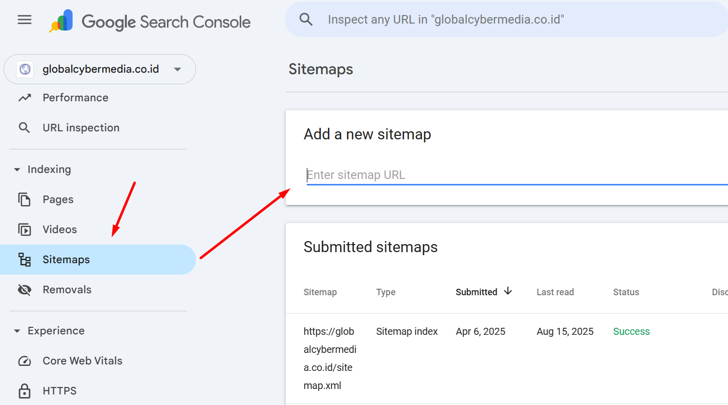 cara input sitemap gooogle search console