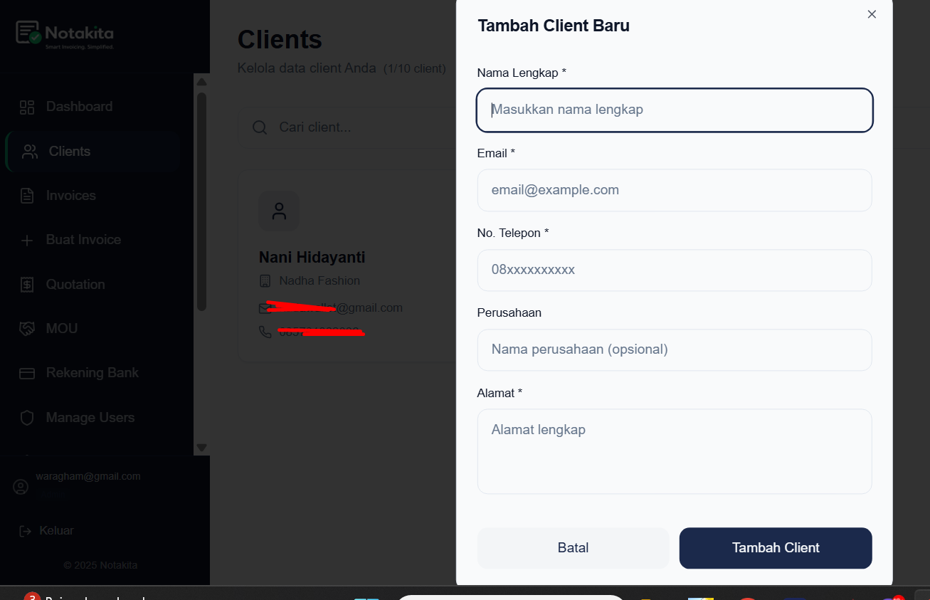 database client tersimpan rapi