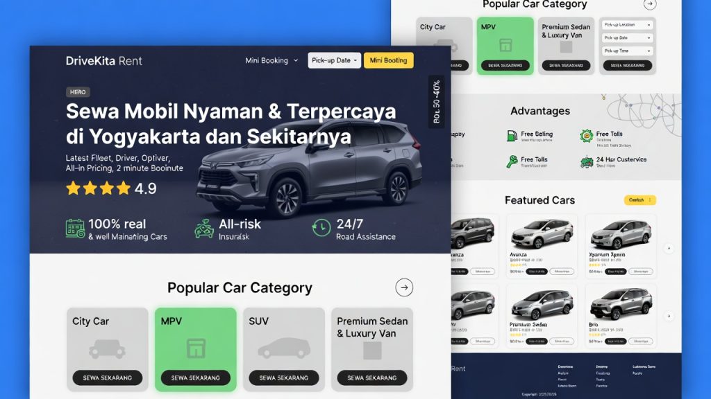 tampilan web rental mobil