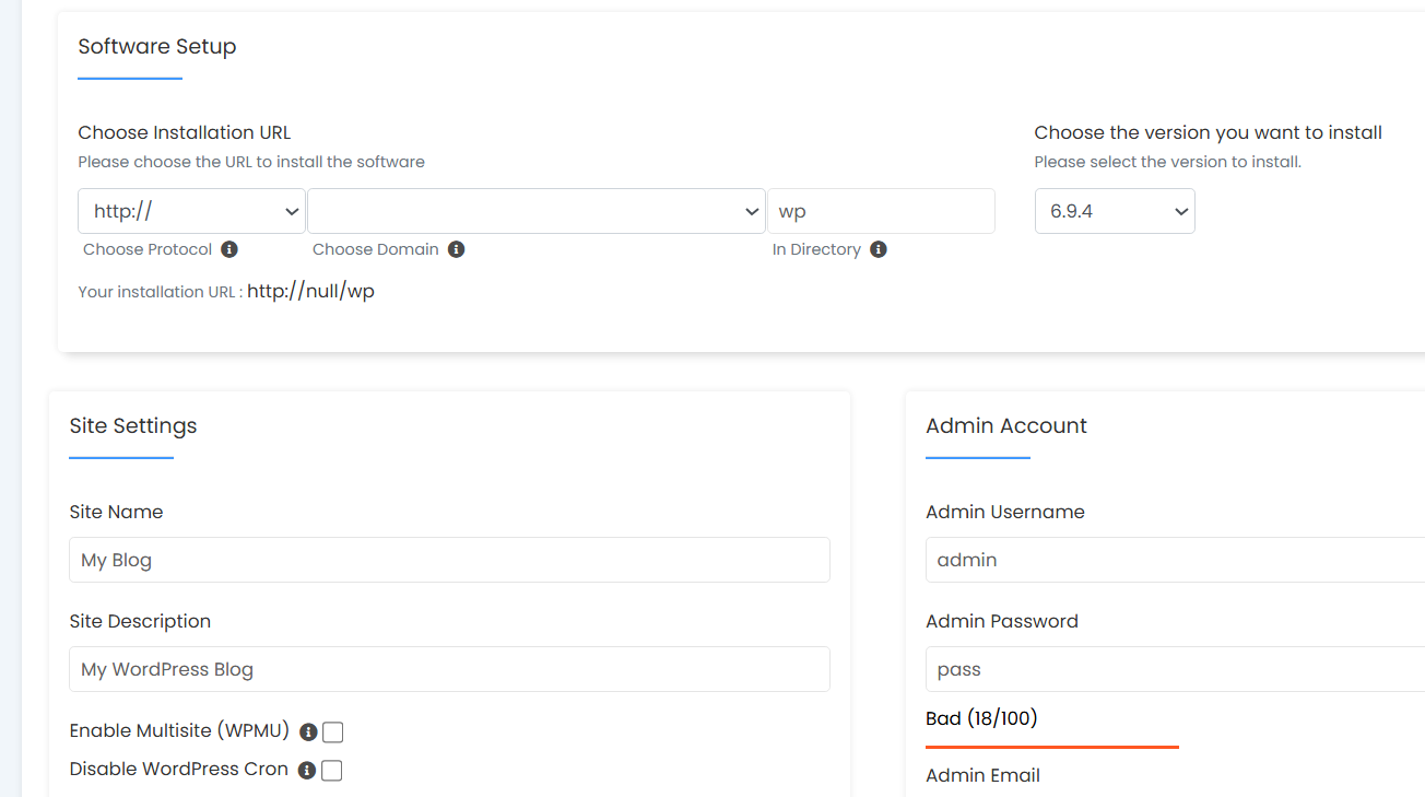 isi data pembuatan website wordpress